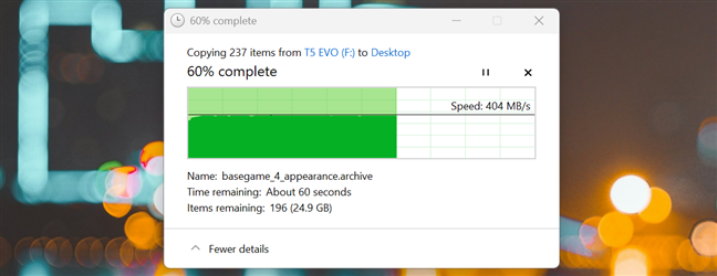 Copying a large game folder from the Samsung T5 Evo