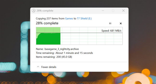 Copying data on the Samsung T7 Shield
