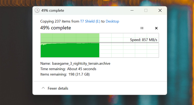 Copying data from the Samsung T7 Shield