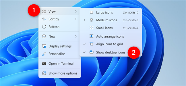 How to show or hide the desktop icons in Windows 11