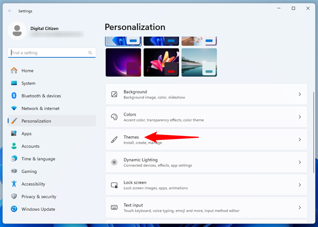 Access the Themes settings