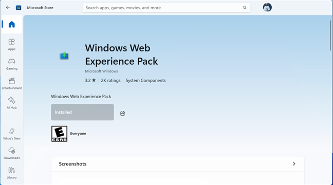 Disabling the Windows Web Experience Pack doesn't remove the Widgets