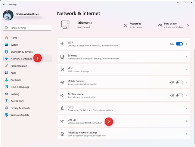 Go to Network & internet > Dial-up