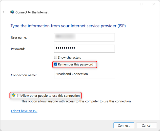 Enter all your internet connection details