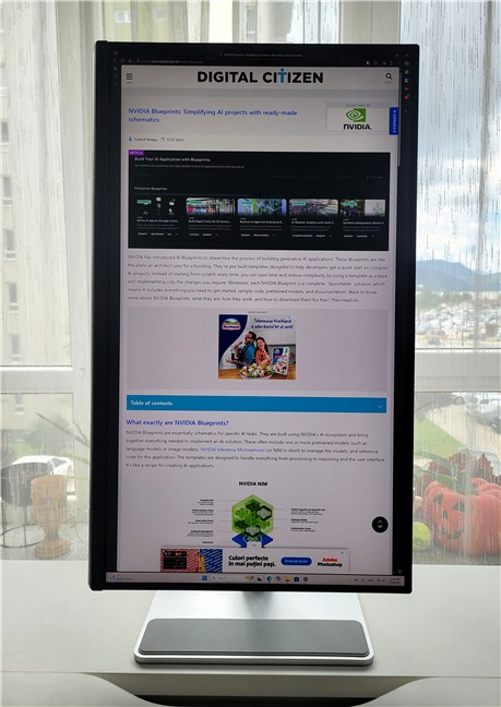 Reading an article on the BenQ MA270U in portrait mode
