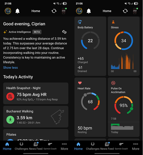 The Garmin Connect app