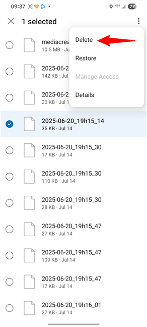 Permanently erase a file from OneDrive's Recycle bin