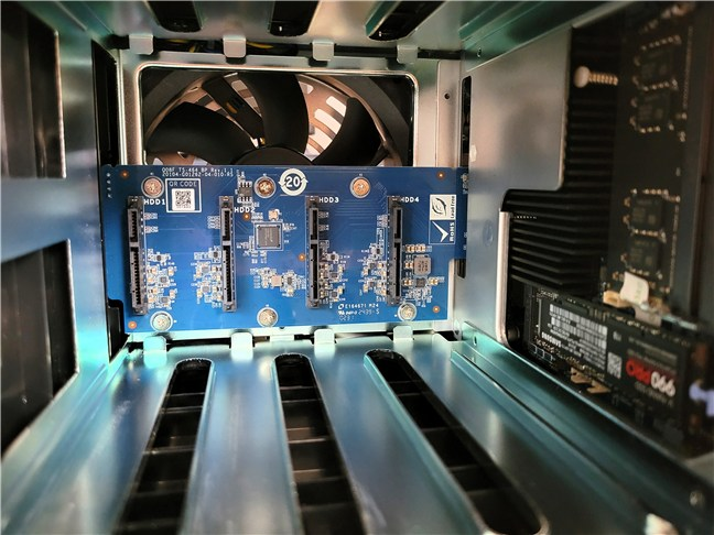 Airflow is provided by a large fan at the back