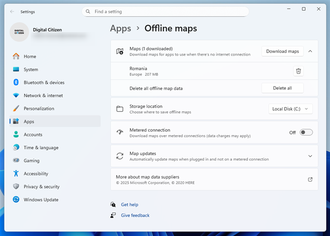 Offline maps in Windows 11