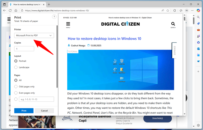 The Microsoft Print to PDF virtual printer