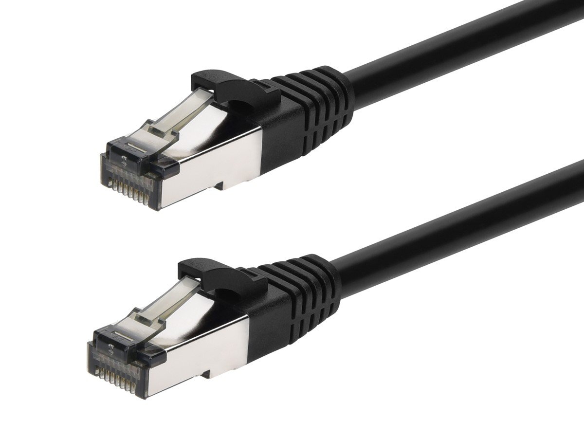 A black Cat8 Ethernet cable