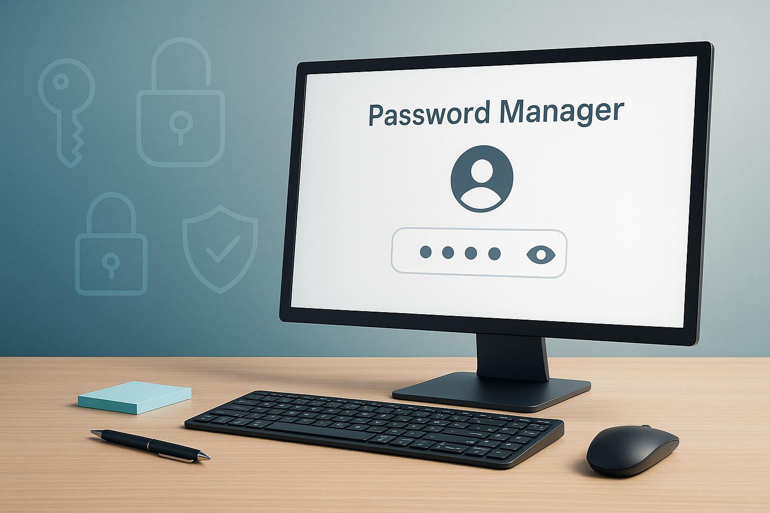 Image of desktop with password manager written on it