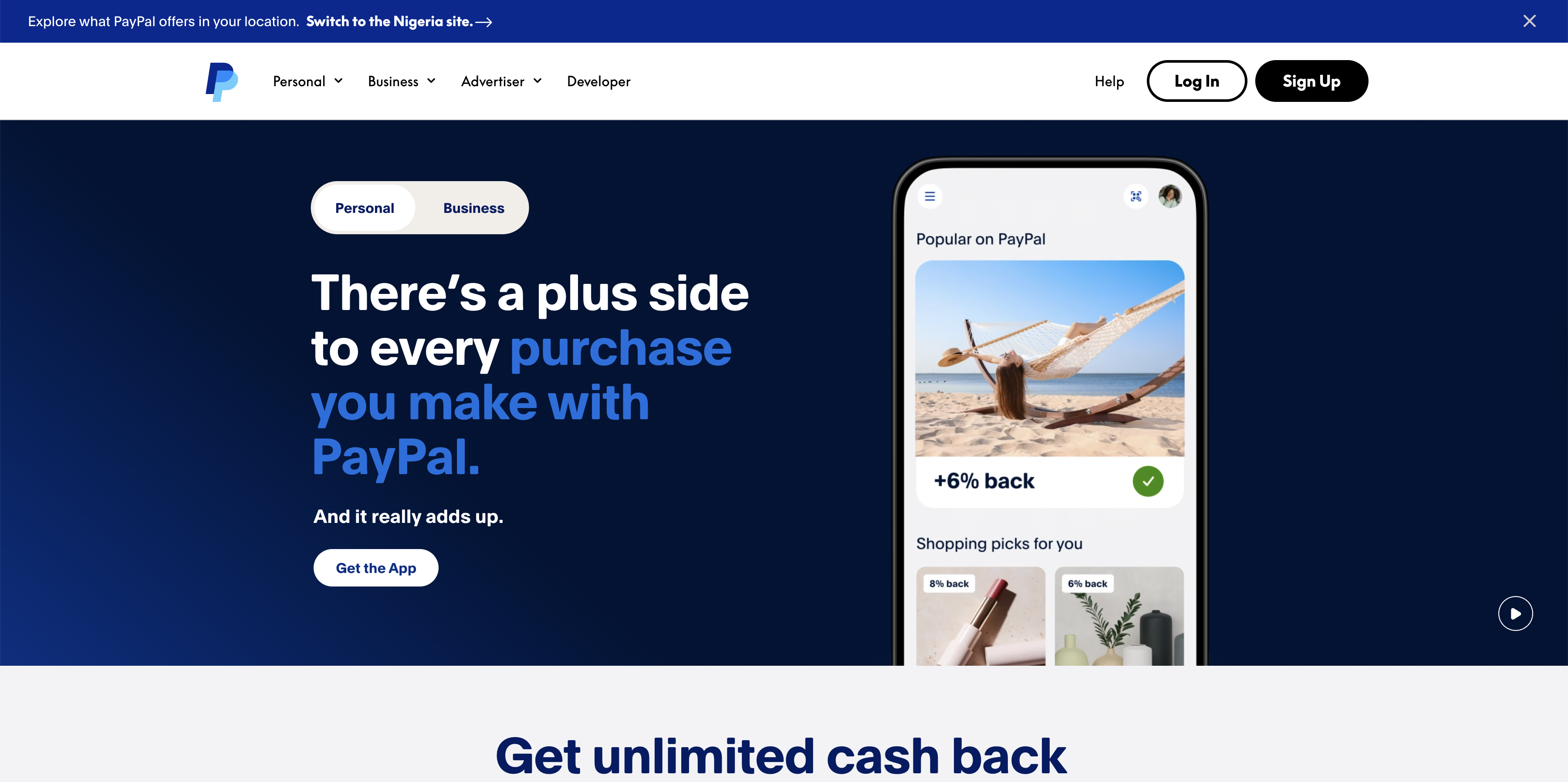 paypal blue homepage