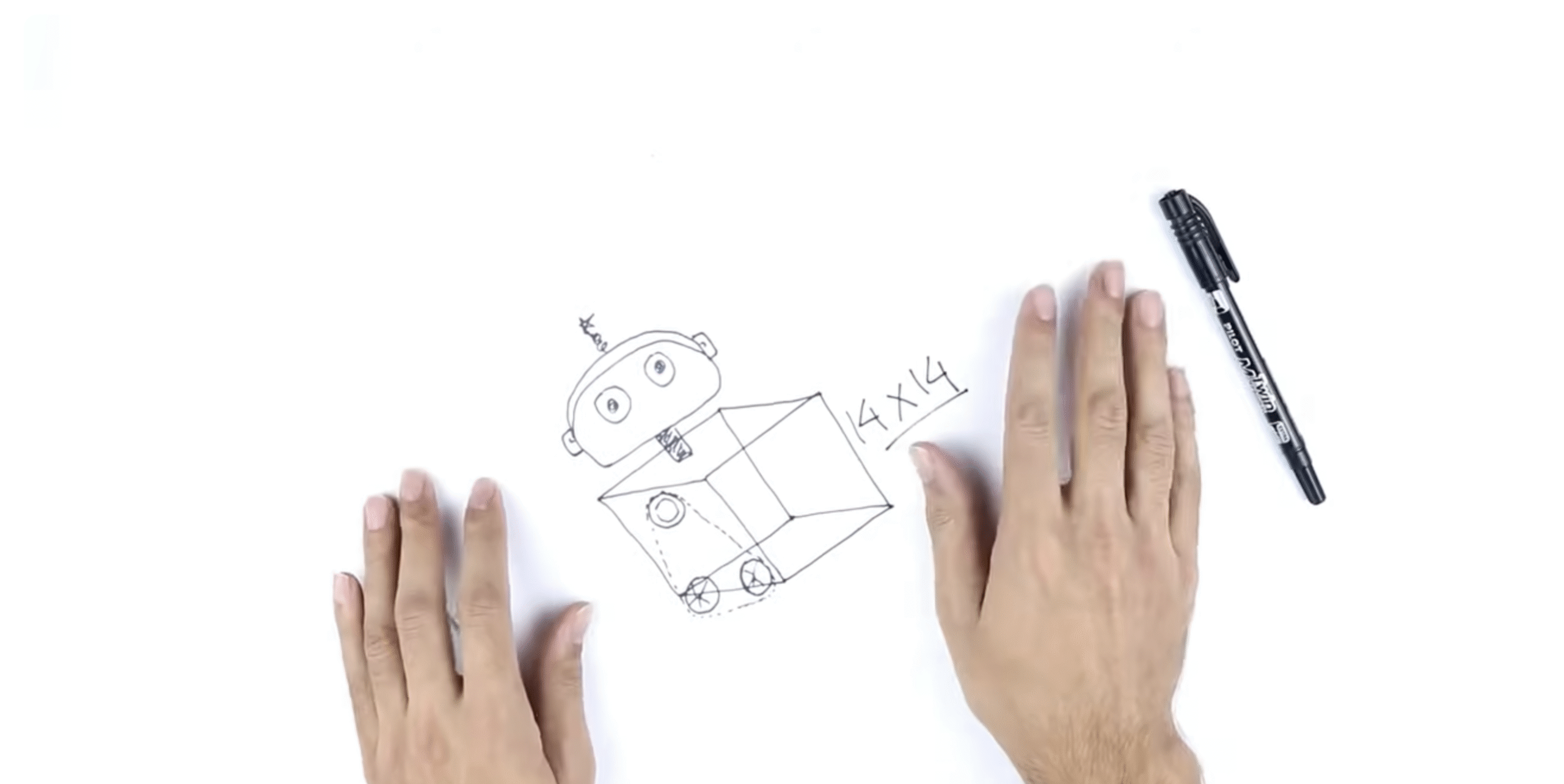 A hand drawing and designing the robot