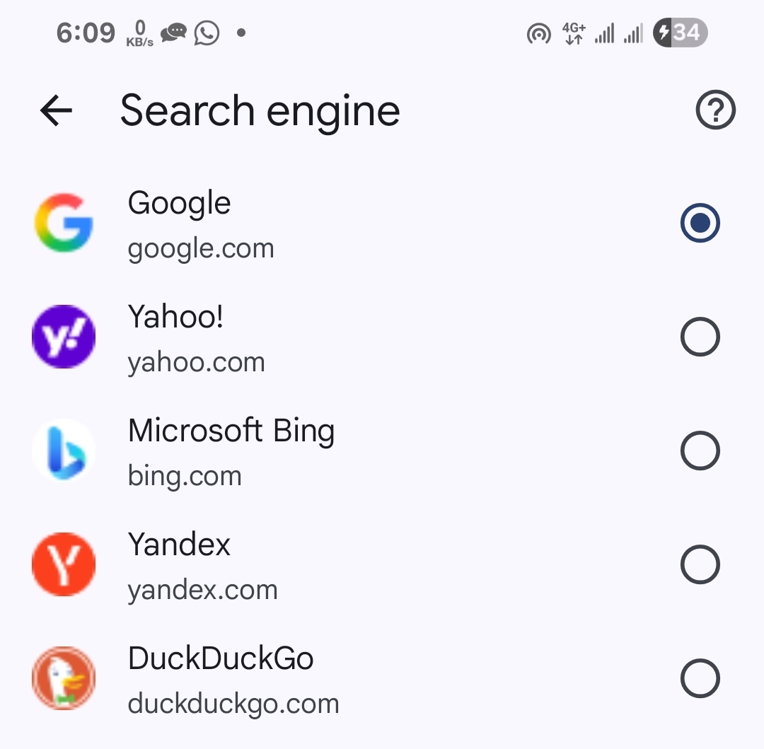 light grey page showing duckduckgo default setting on android