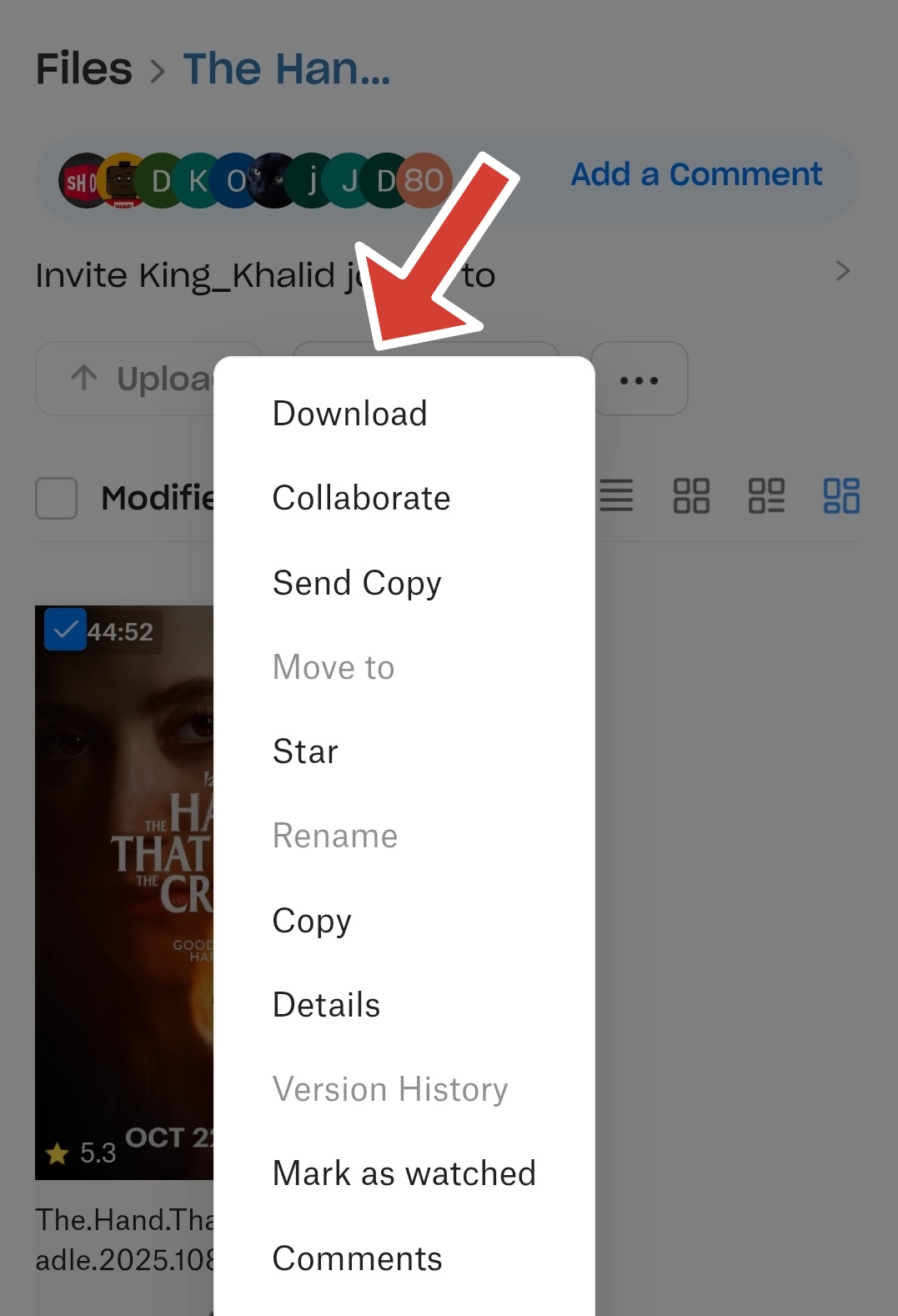 Download option among a list of other options in the app.