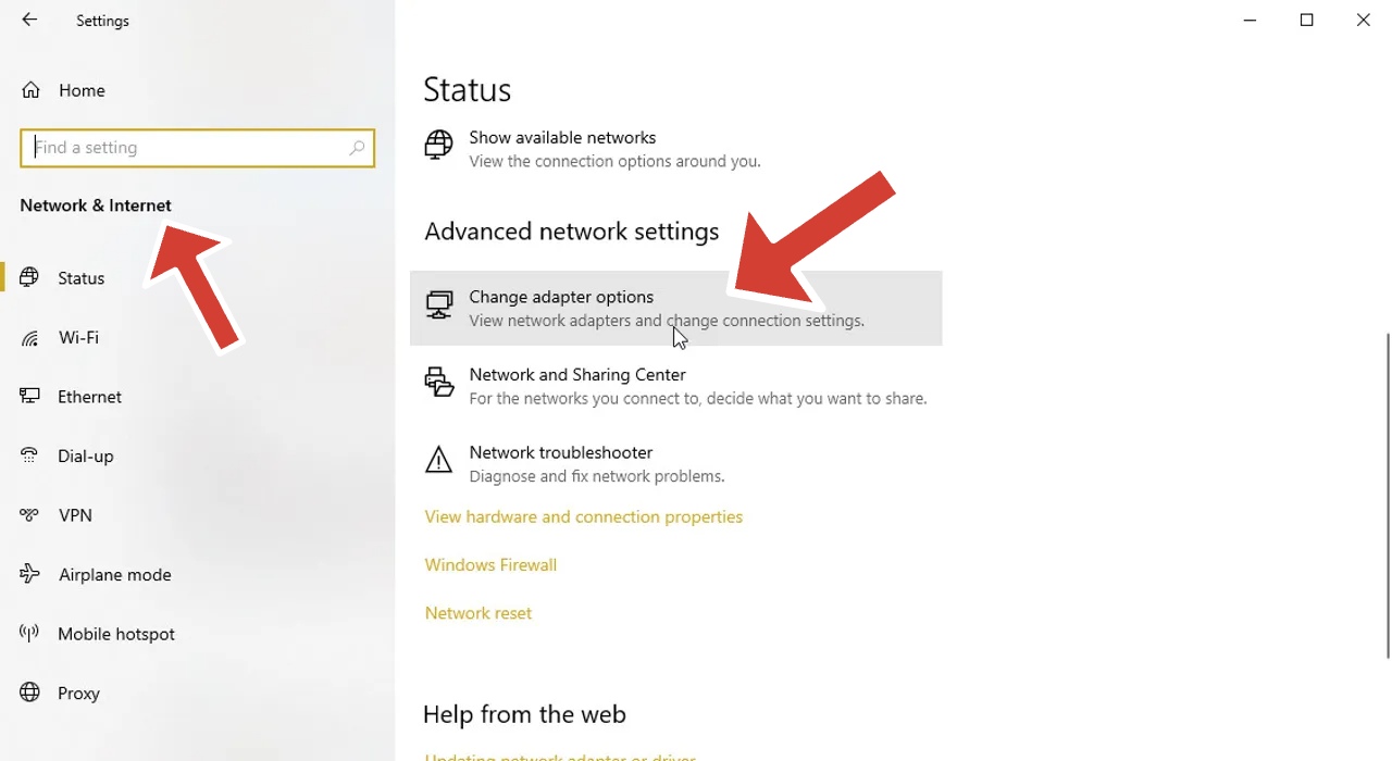 select and change adapter options
