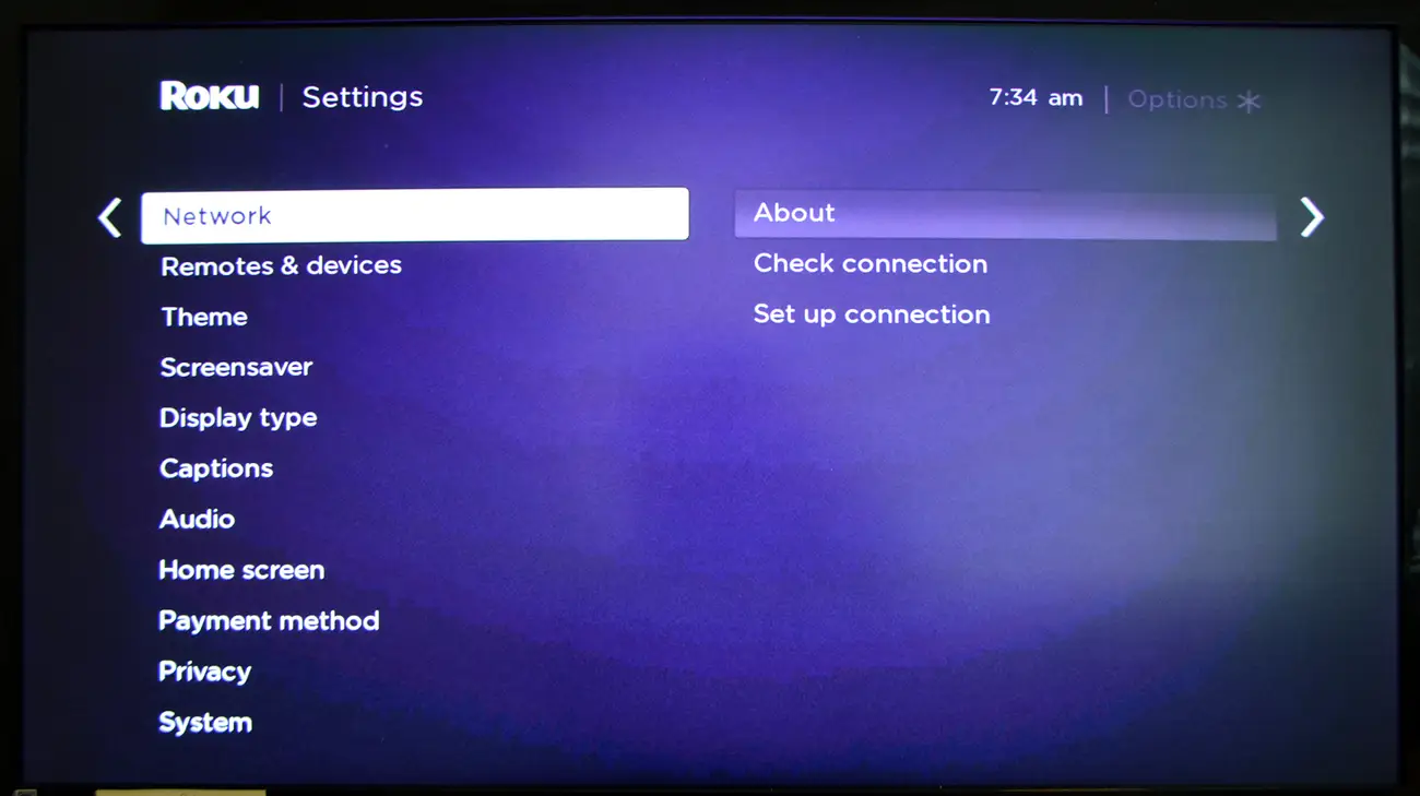 roku tv network option