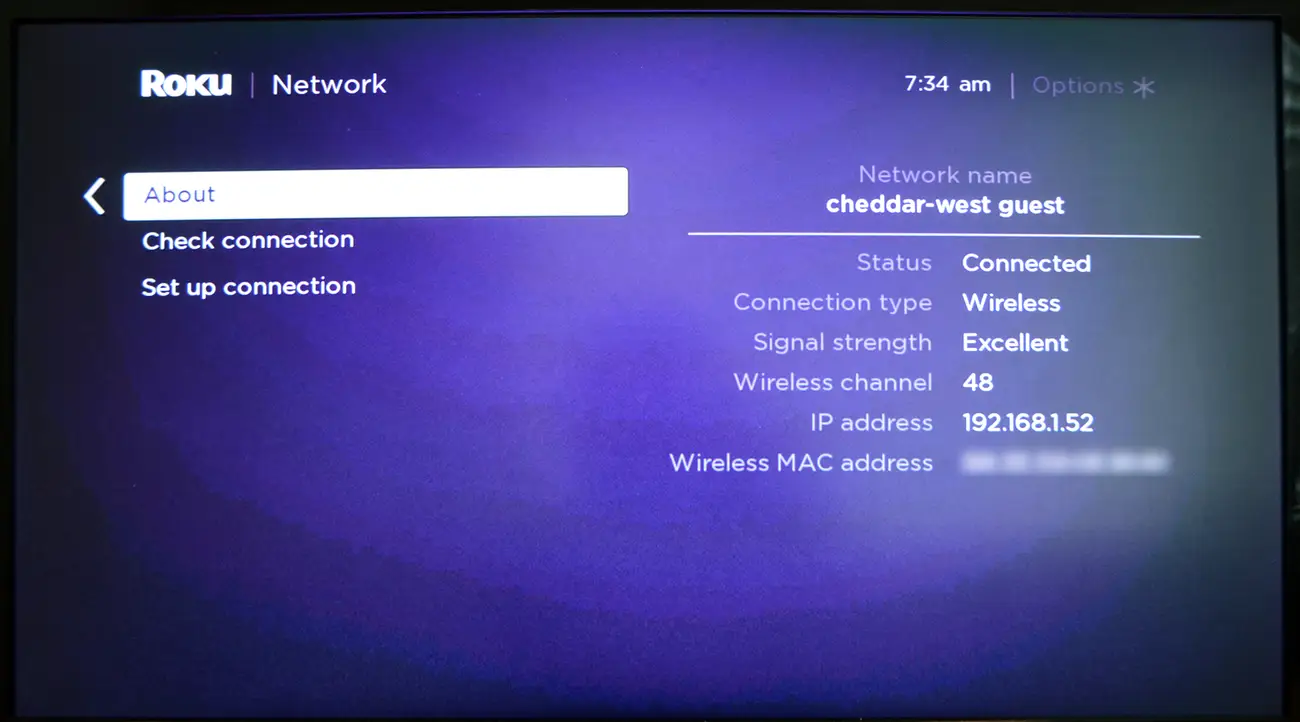 the about section of roku tv