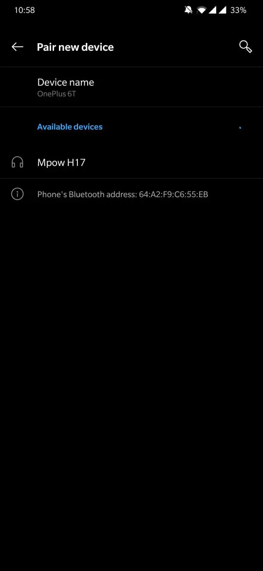 pair new device screen