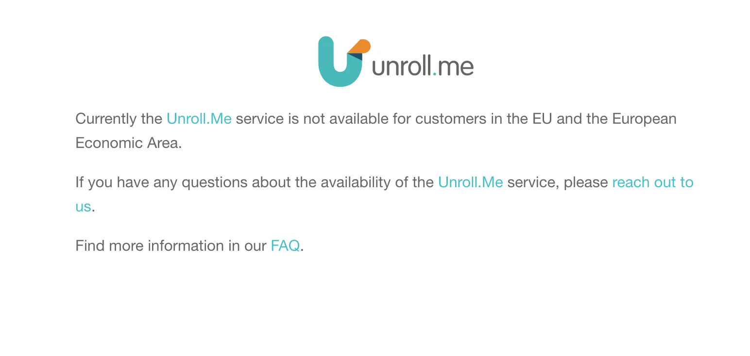 unroll me error message