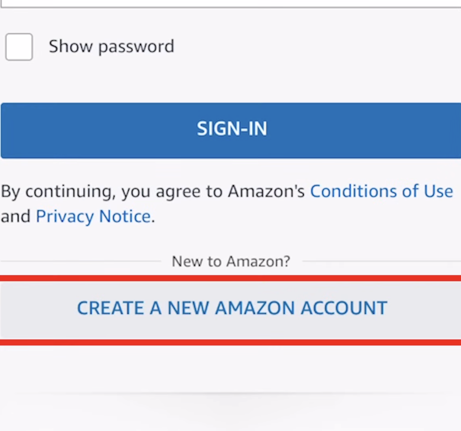 creating a new amazon account in app