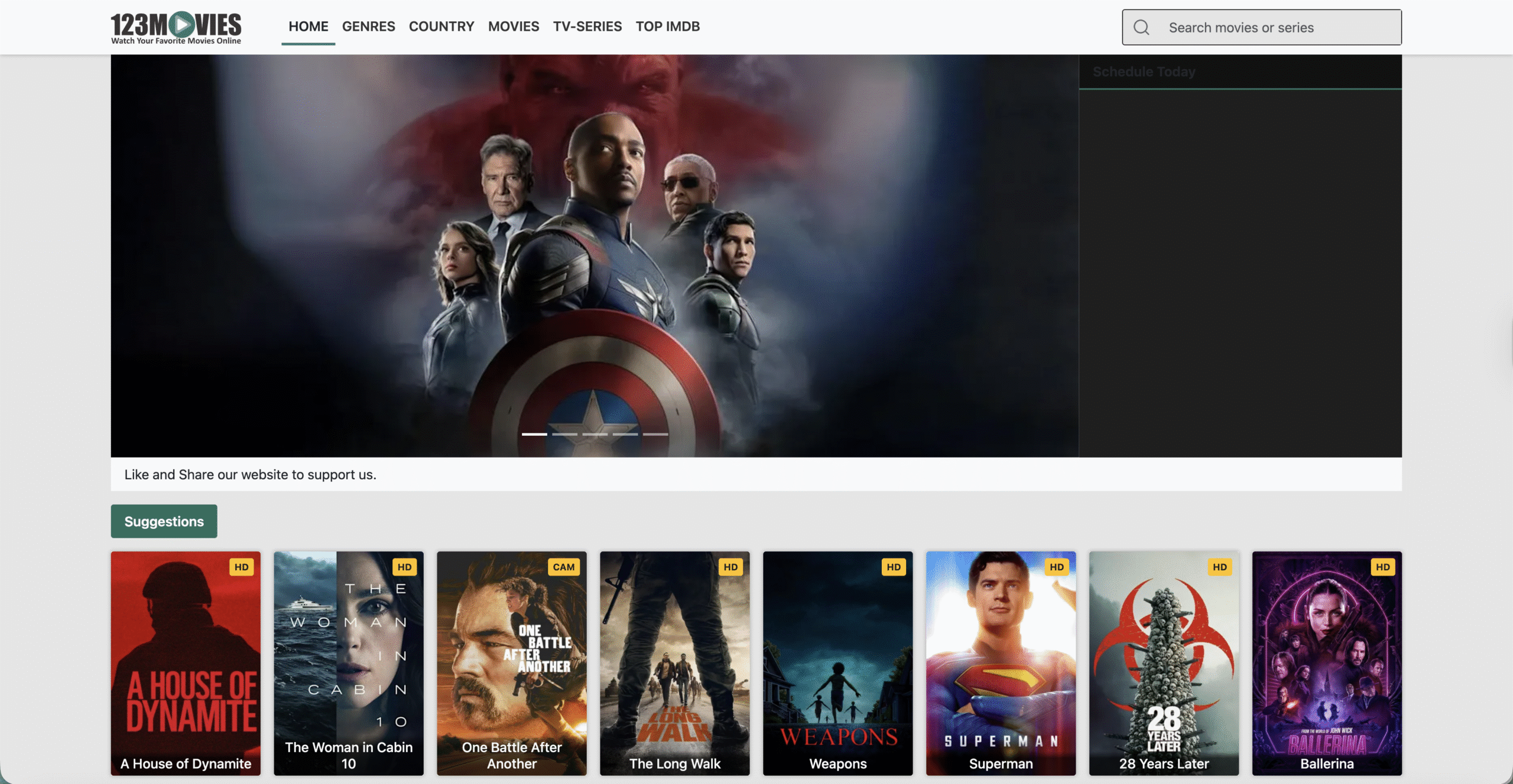 homepage of 123 movies site