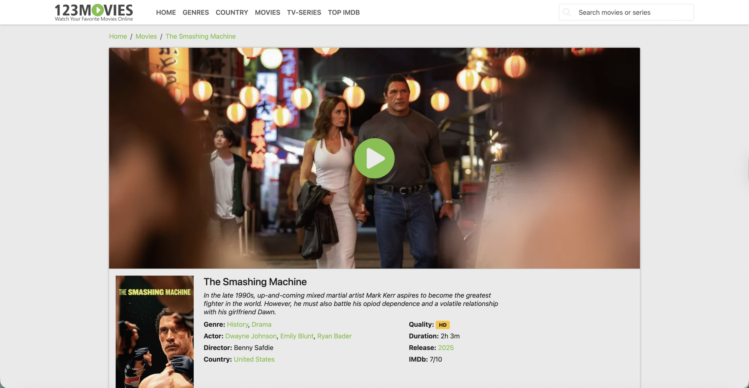 selected movie page on 123 movies site