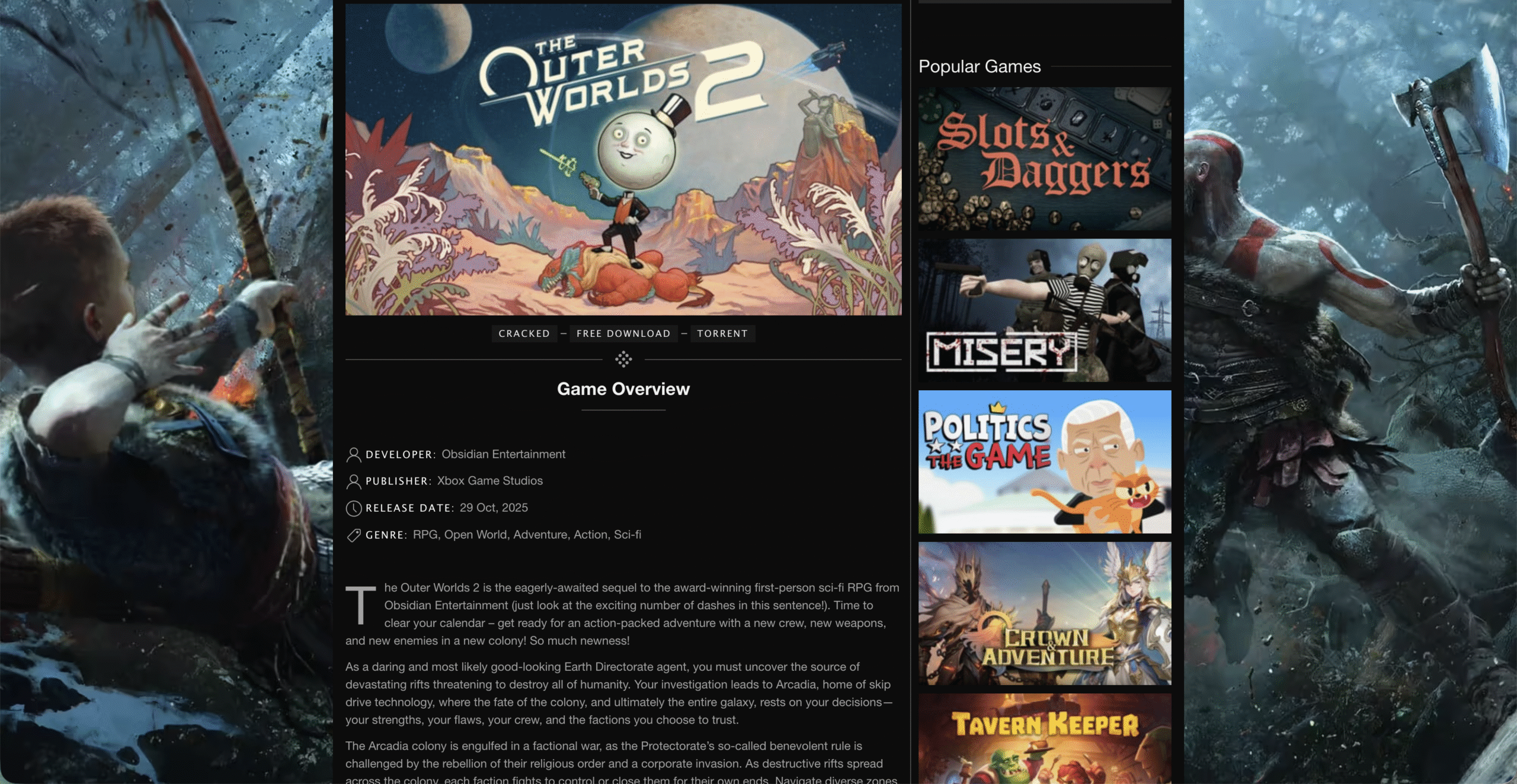 Section of igg website with chosen game