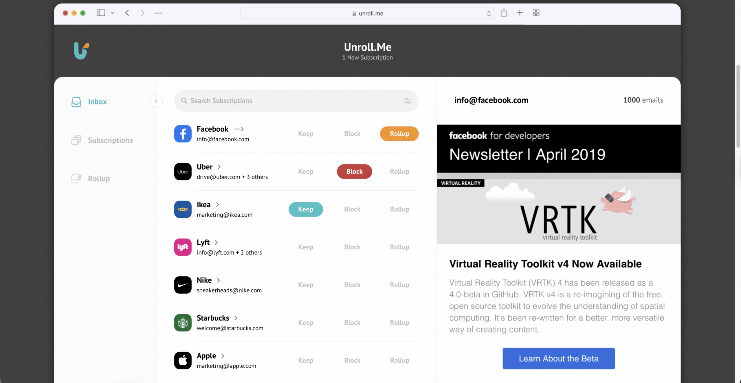 unroll me homepage