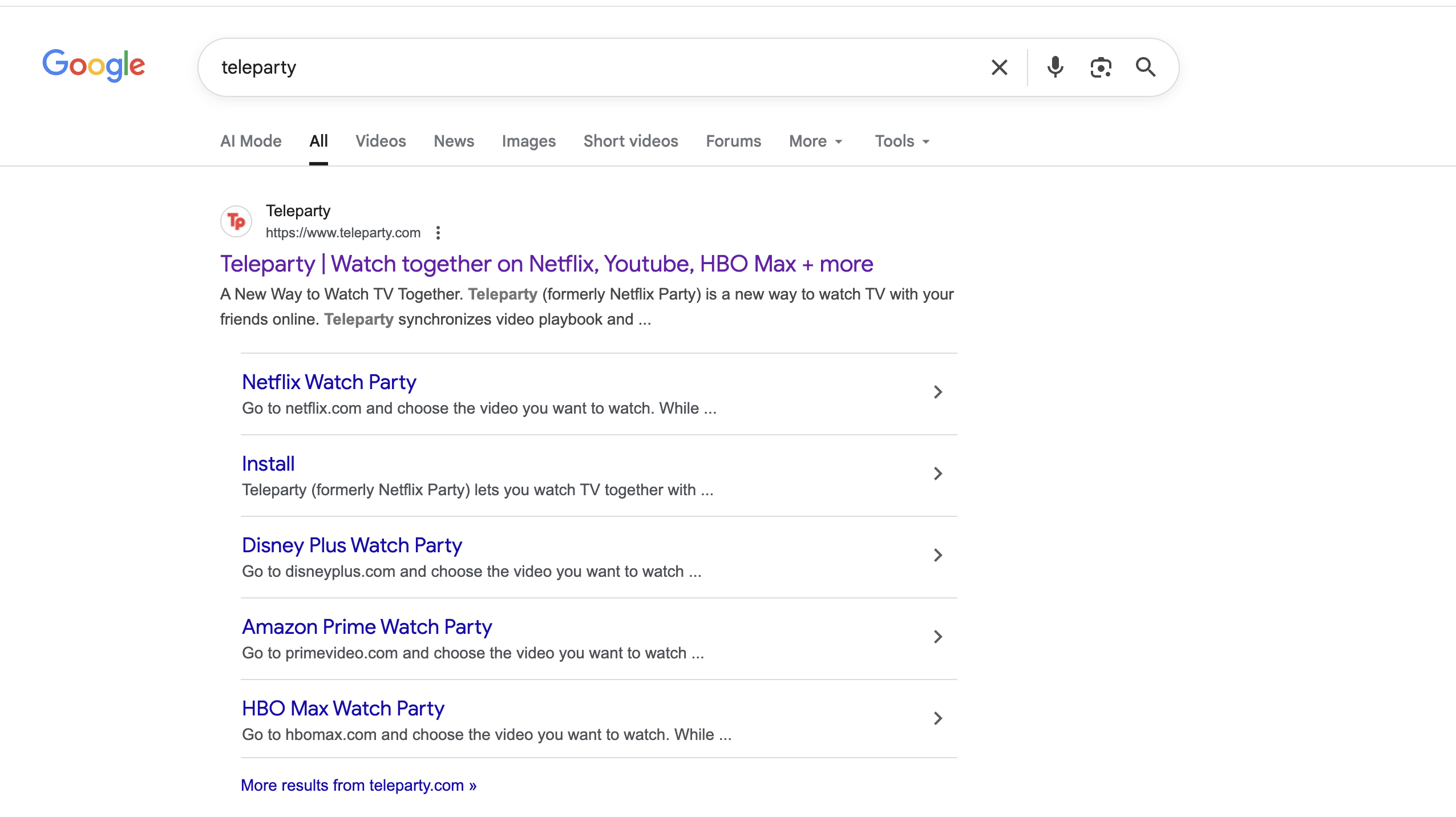 google browser search results