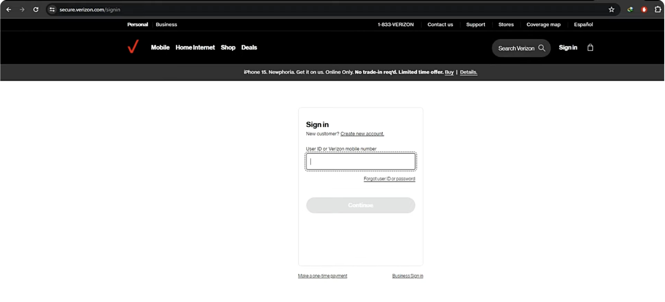 sign in to account on webiste
