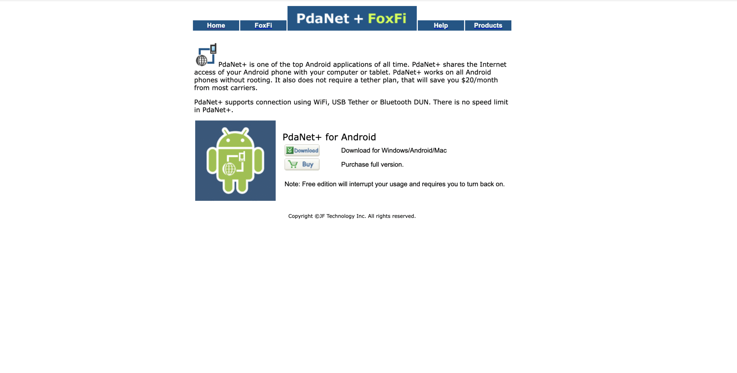 pdanet white homepage