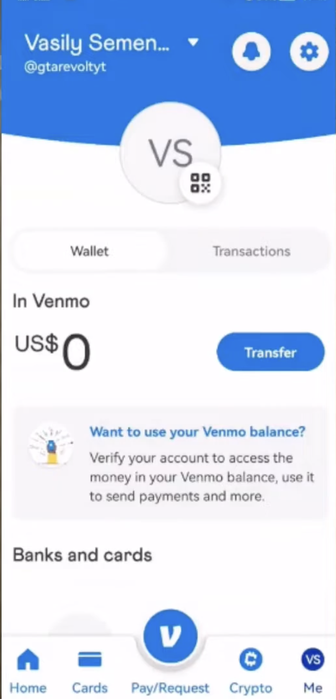 venmo first interface