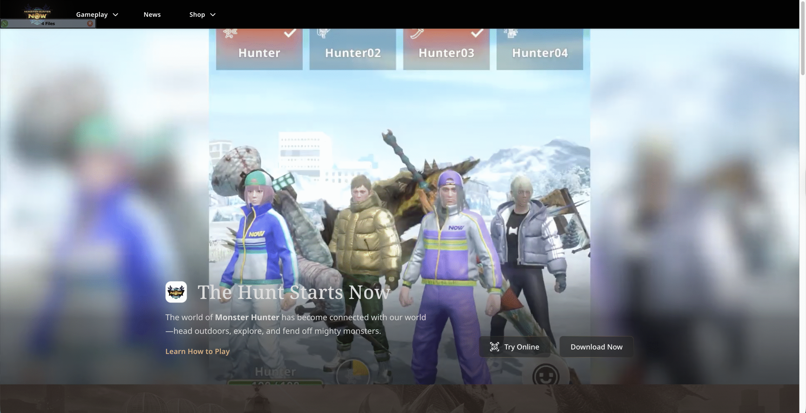 monster hunter now characters on screen