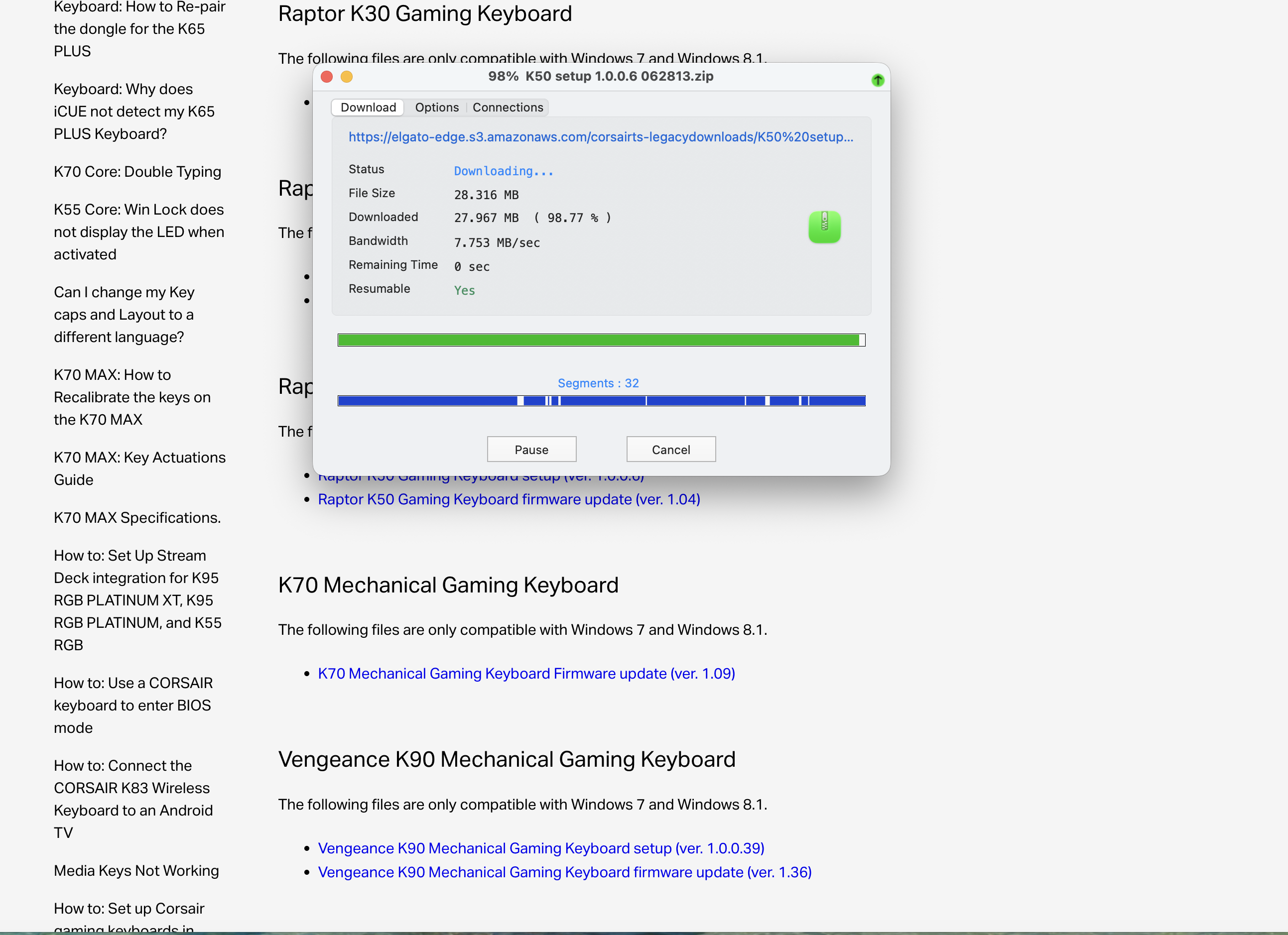 corsair driver being downloaded