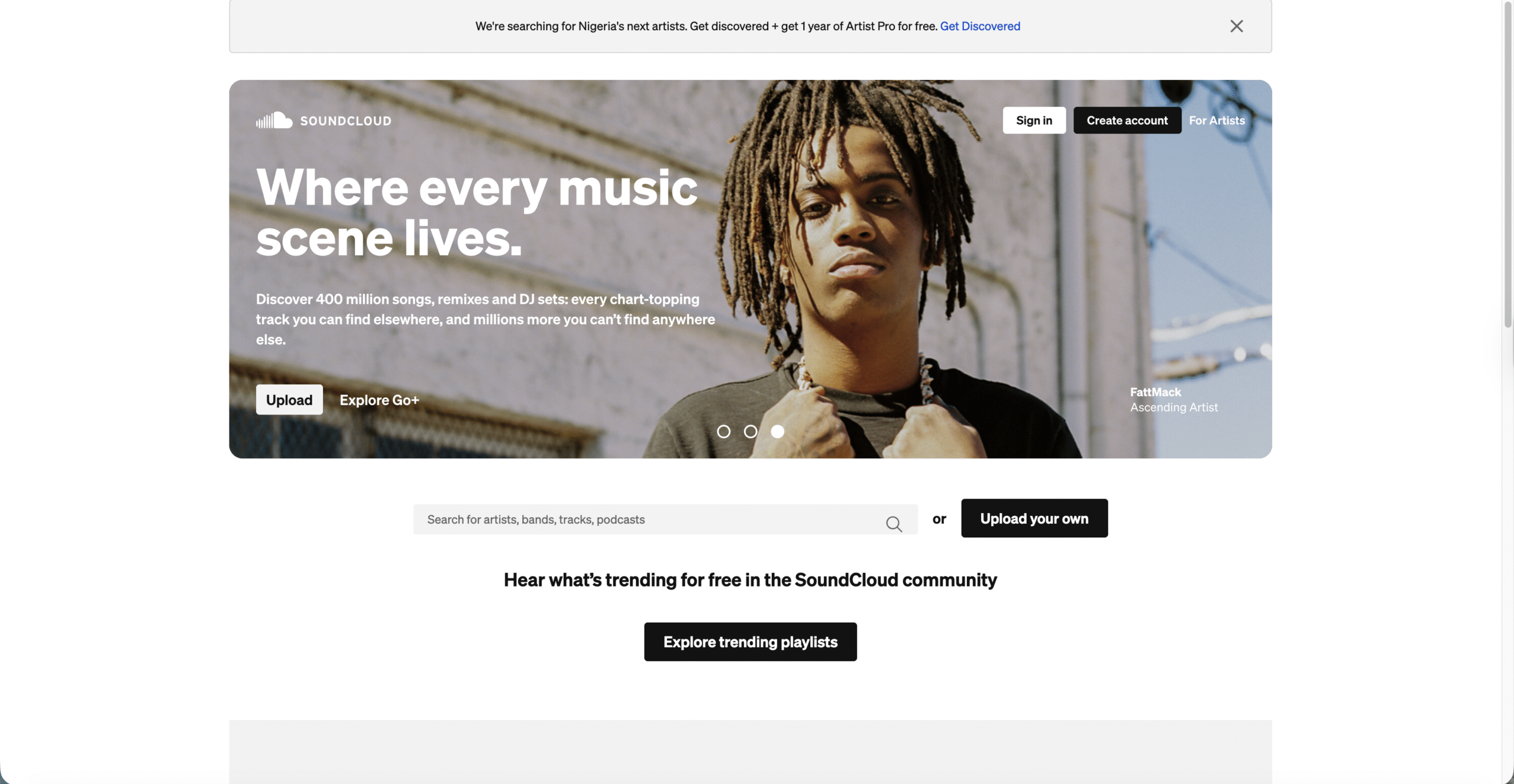 soundcloud grey homepage