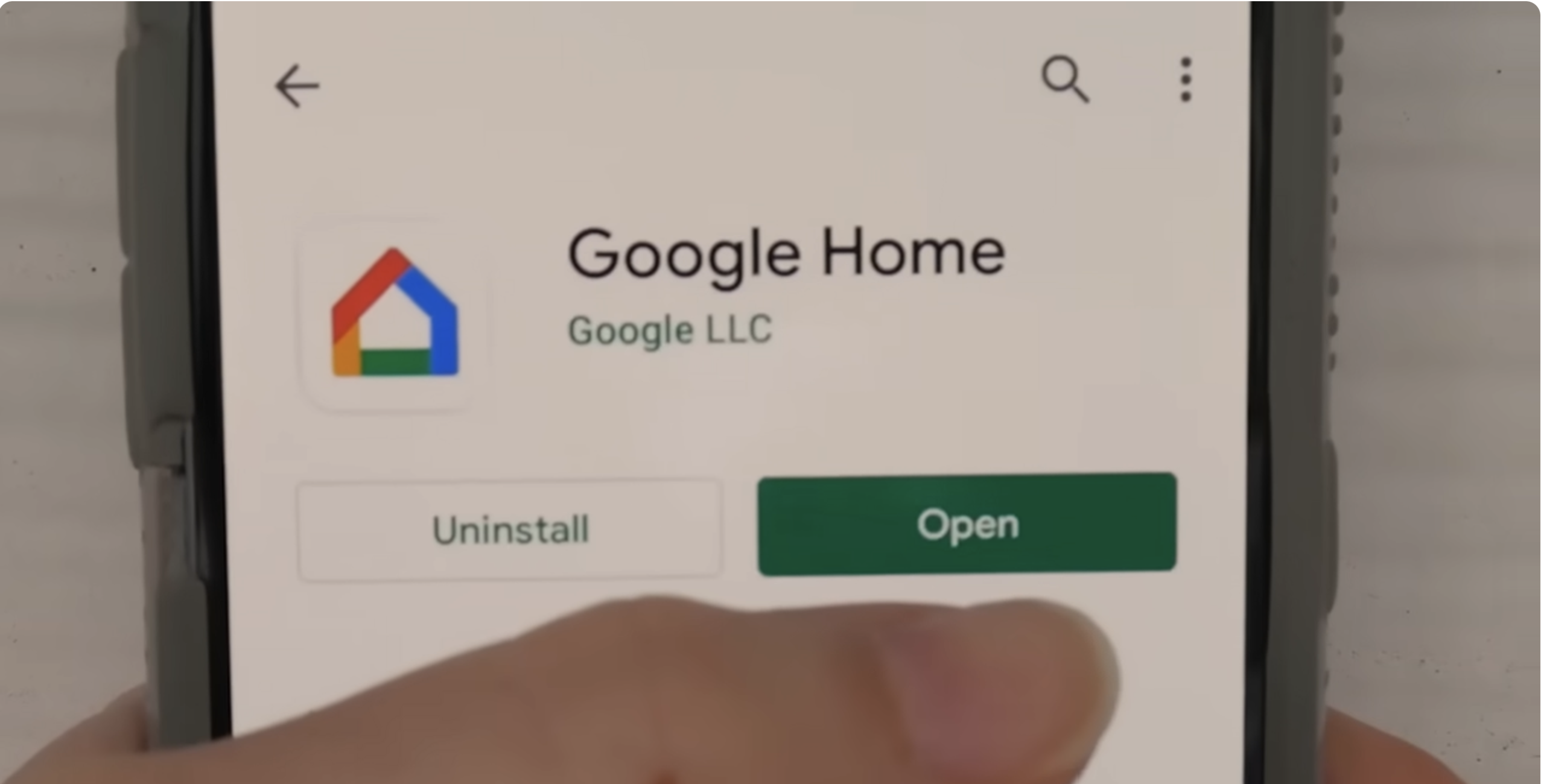 the open button to google home