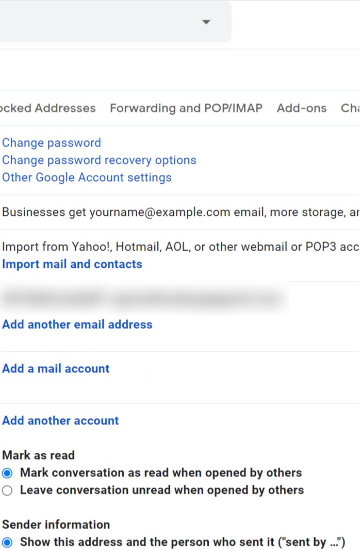 the add another email address option