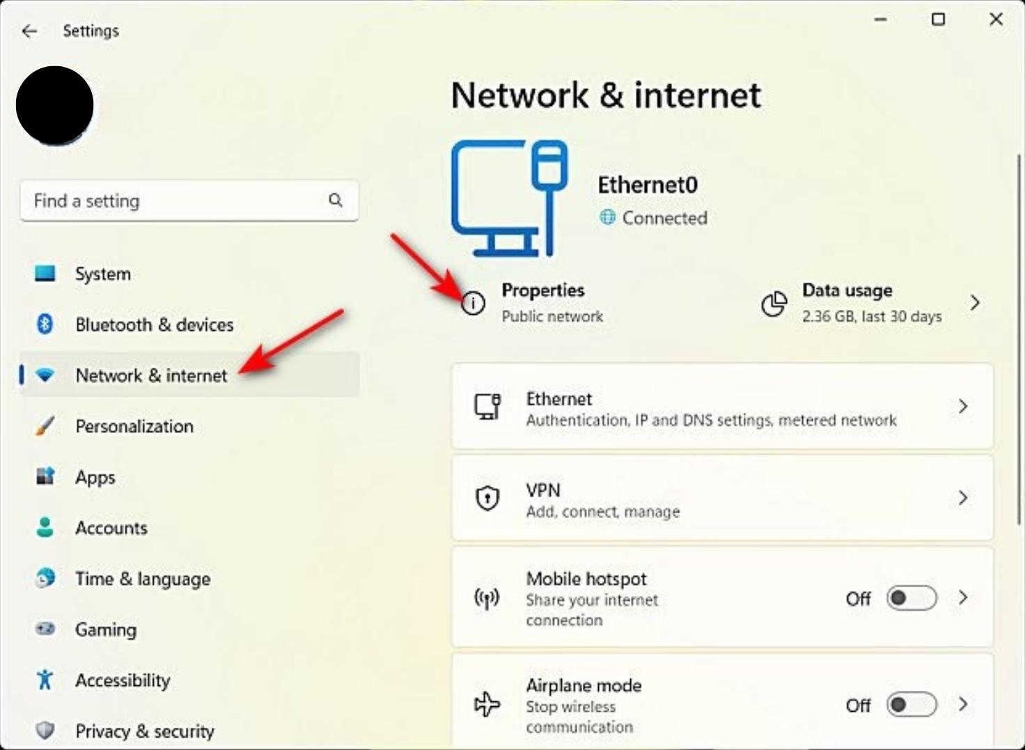 windows ethernet setings