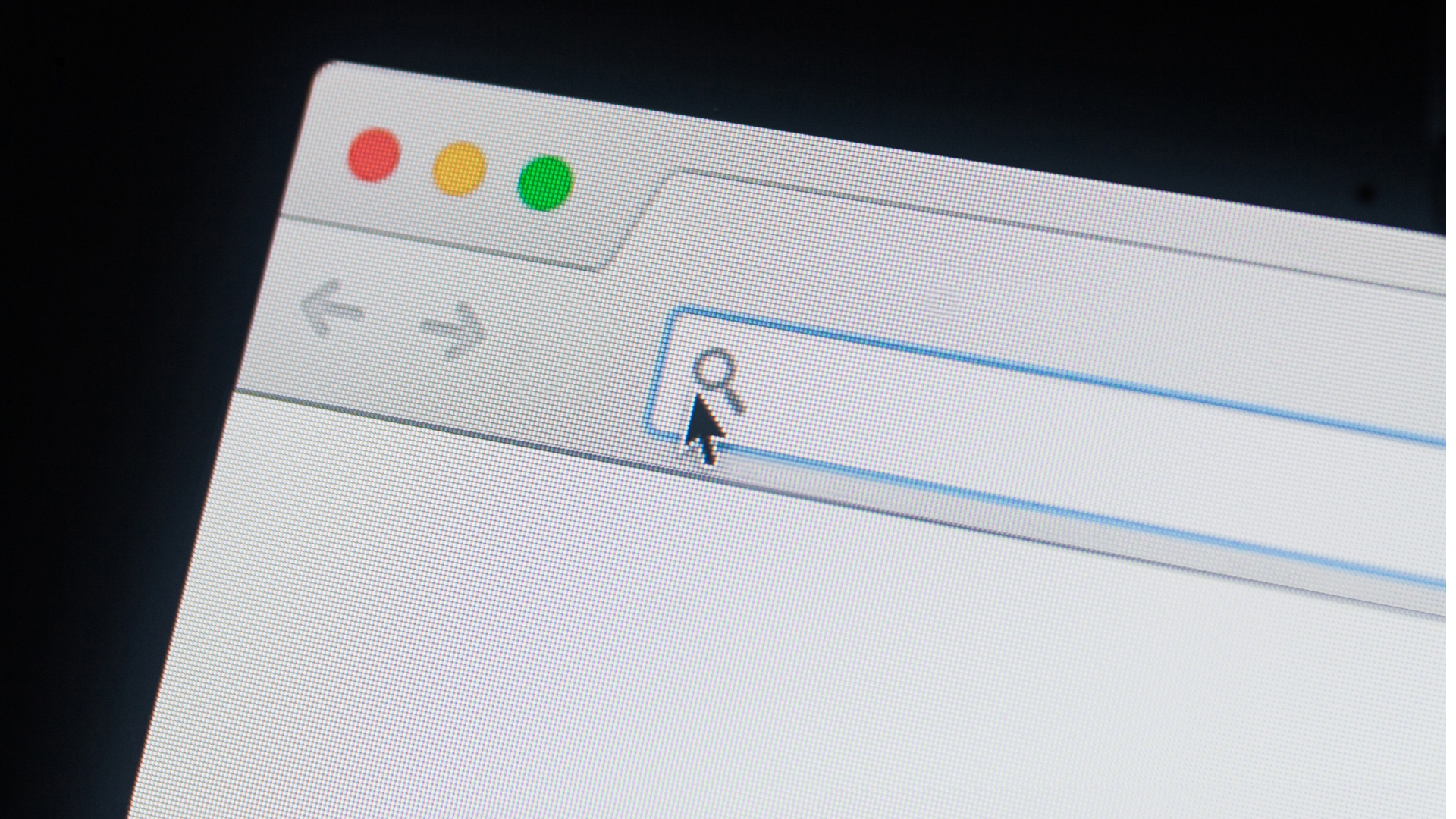 plain browser page with black arrow