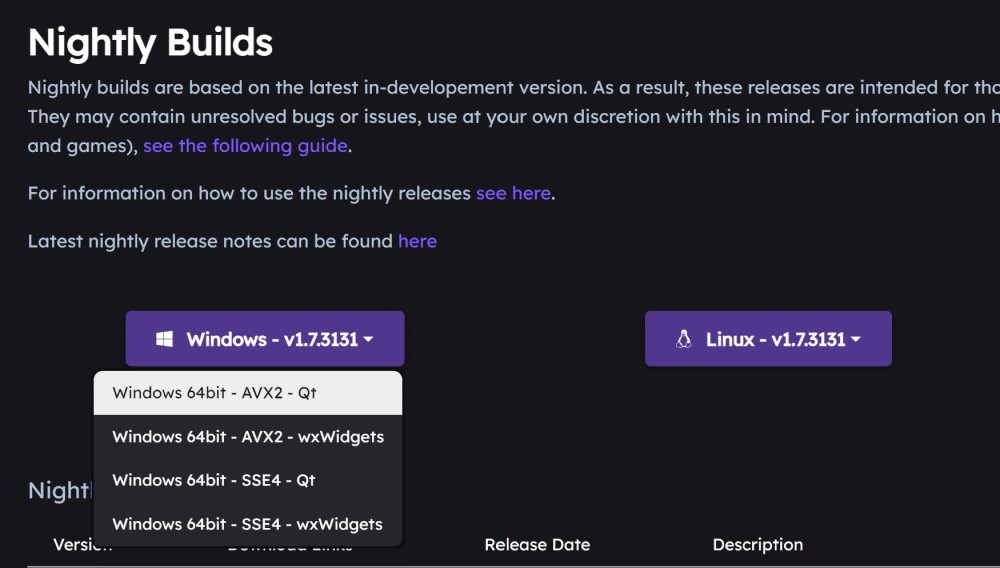 nightly builds download page for pcsx2