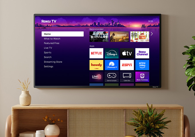 Roku hung on a wall on tv