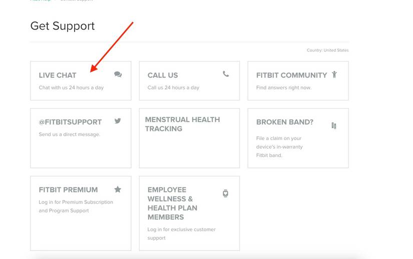 fitbit site live chat option