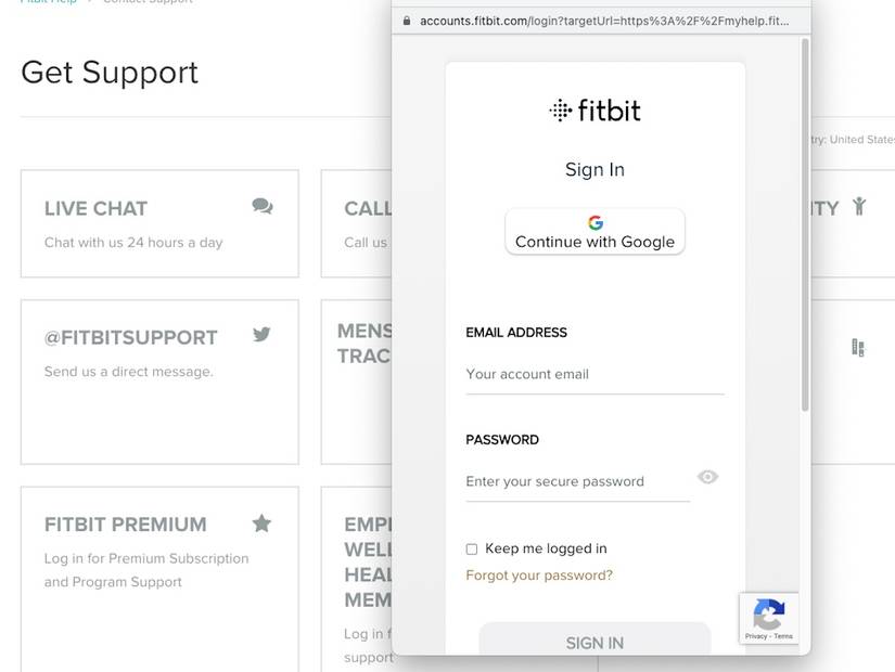 signing into fitbit site via google