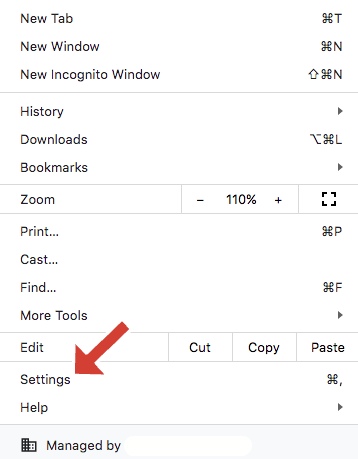 chrome browser with arrow pointing to settings