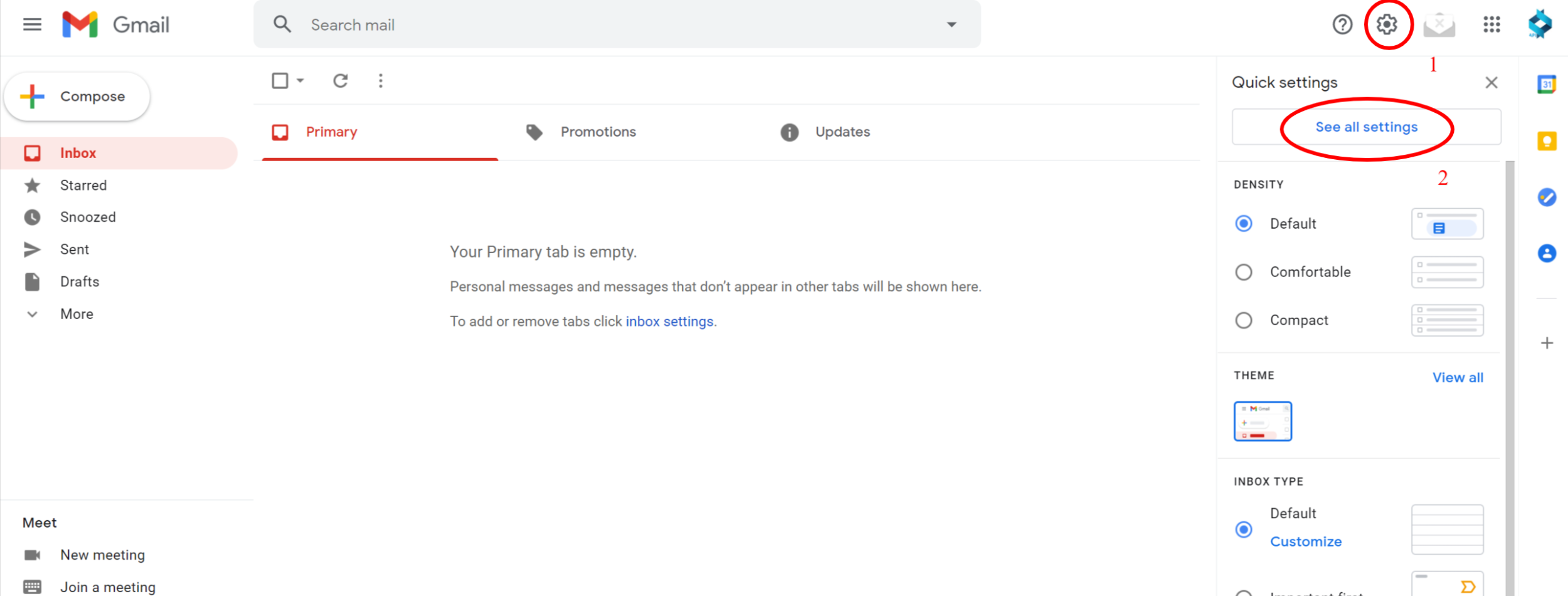 gmail with see all settings button