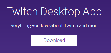 Official Twitch downloads page open in a web browser showing download button.