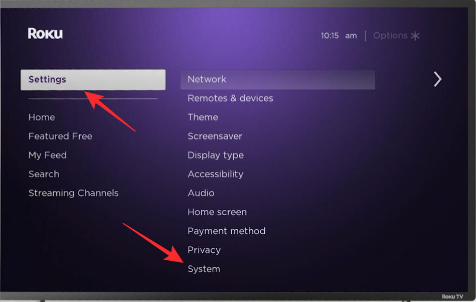 Roku purple settings screen