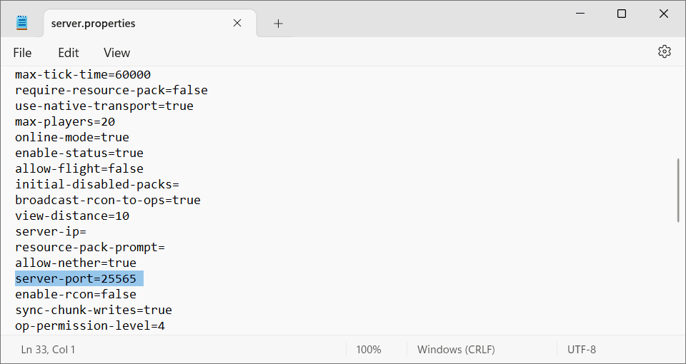 server properties text edit